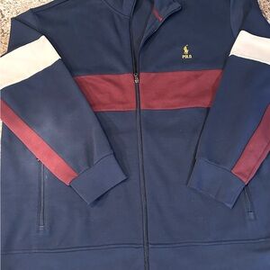 Ralph Lauren Men's Navy and Burgundy Zip-Up Sweater